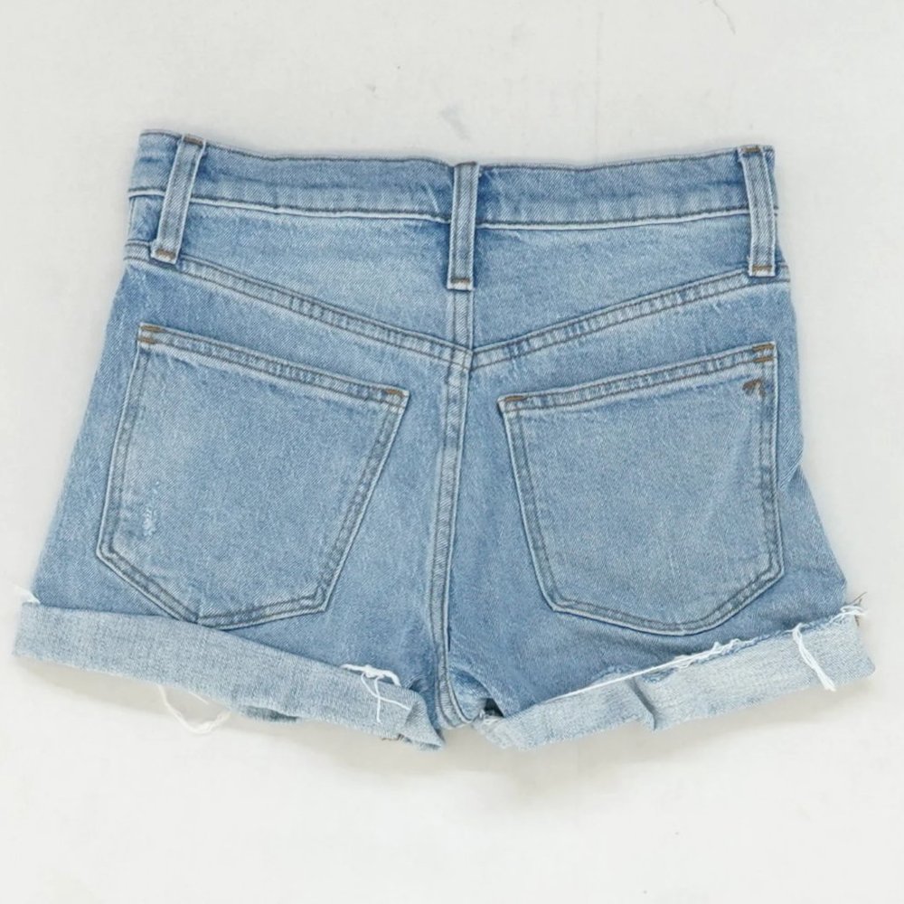 MADEWELL HIGH RISE blue jean denim shorts frayed raw edge women size 24 4 6 8 - Picture 2 of 2